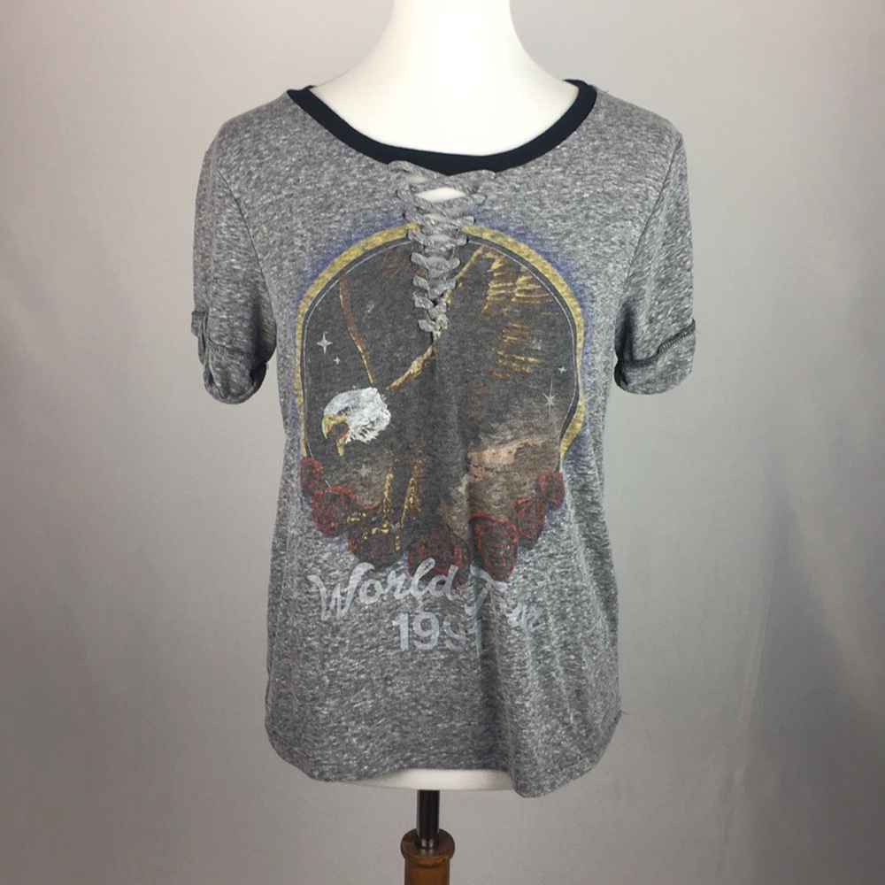 Gray Lace Up Eagle Graphic Tee